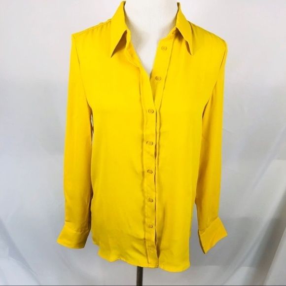ZARA Mustard Yellow Long Sleeve Button Down Dress Shirt - Picture 3 of 5